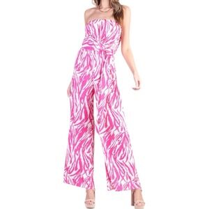 Tyche Women's Thunder‎ Bolt Strapless Draped Bolt Jumpsuit in Hot Pink Size Med